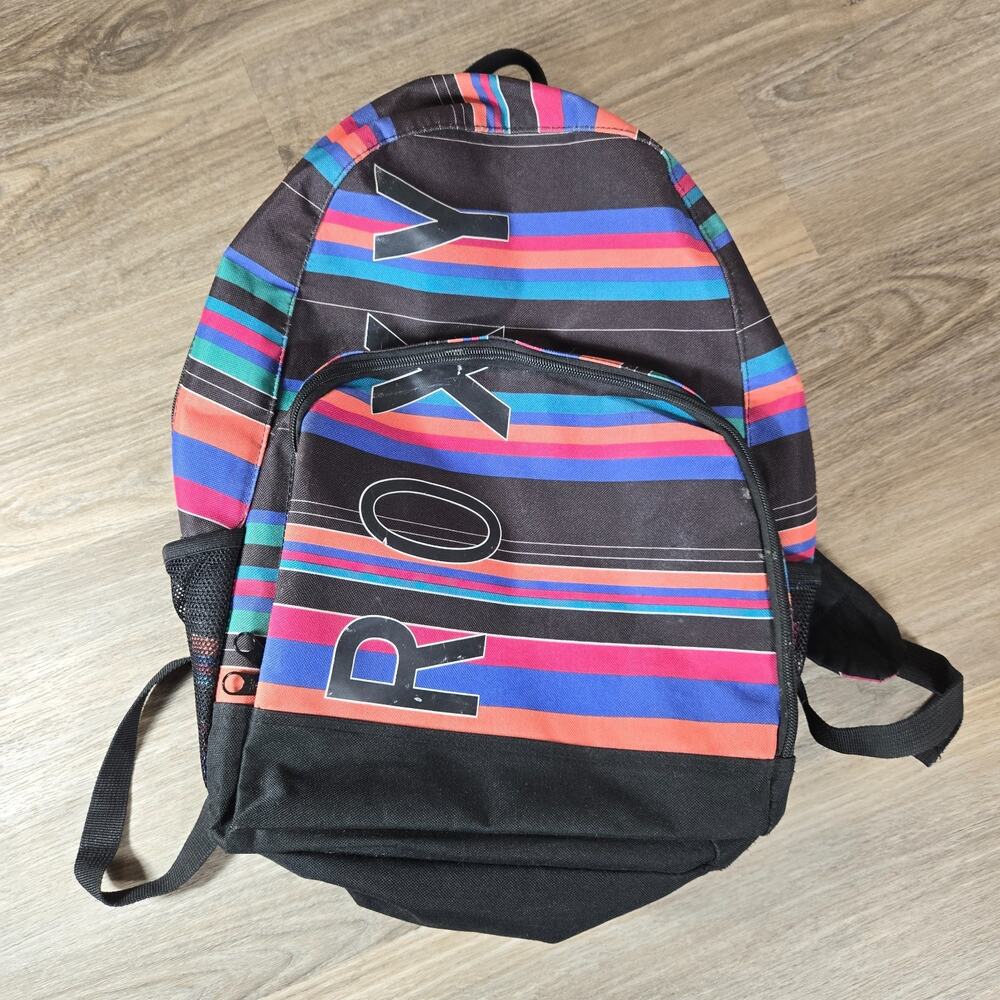 ROXY Large Multicolor Logo Black Backpack School Travel Laptop Bag Womens